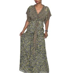 Winter Kate Kimono Dress Grey Silk Chiffon Maxi Floral Calico Ditsy Sheer Small